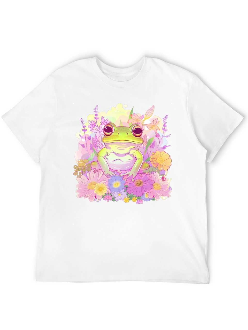 Floral Frog Graphic Tee - Black Cotton T-Shirt