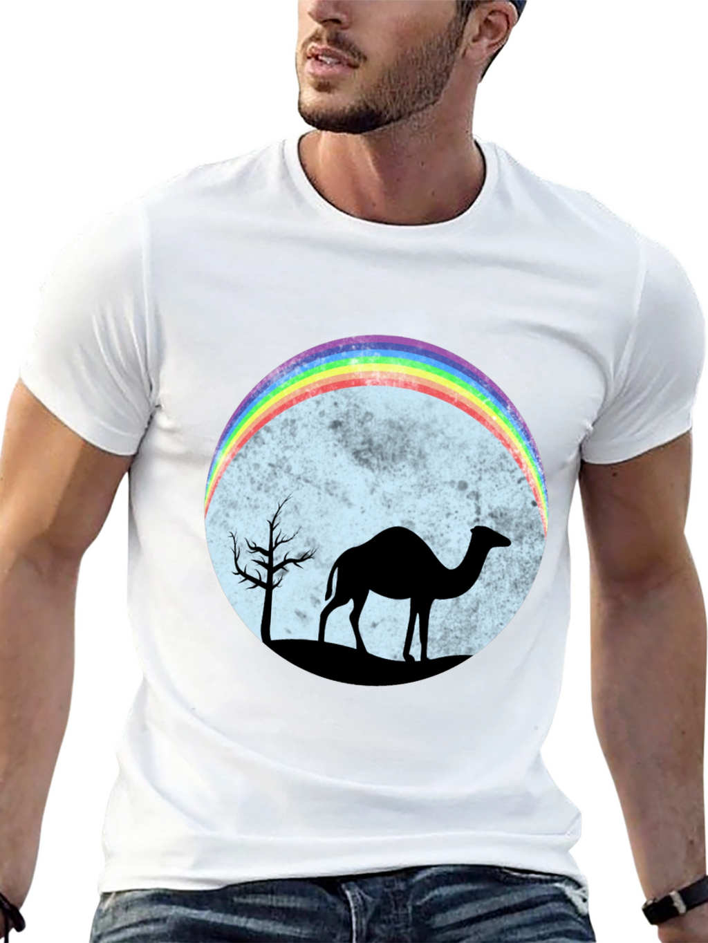 Camel Rainbow Moon Black T-Shirt