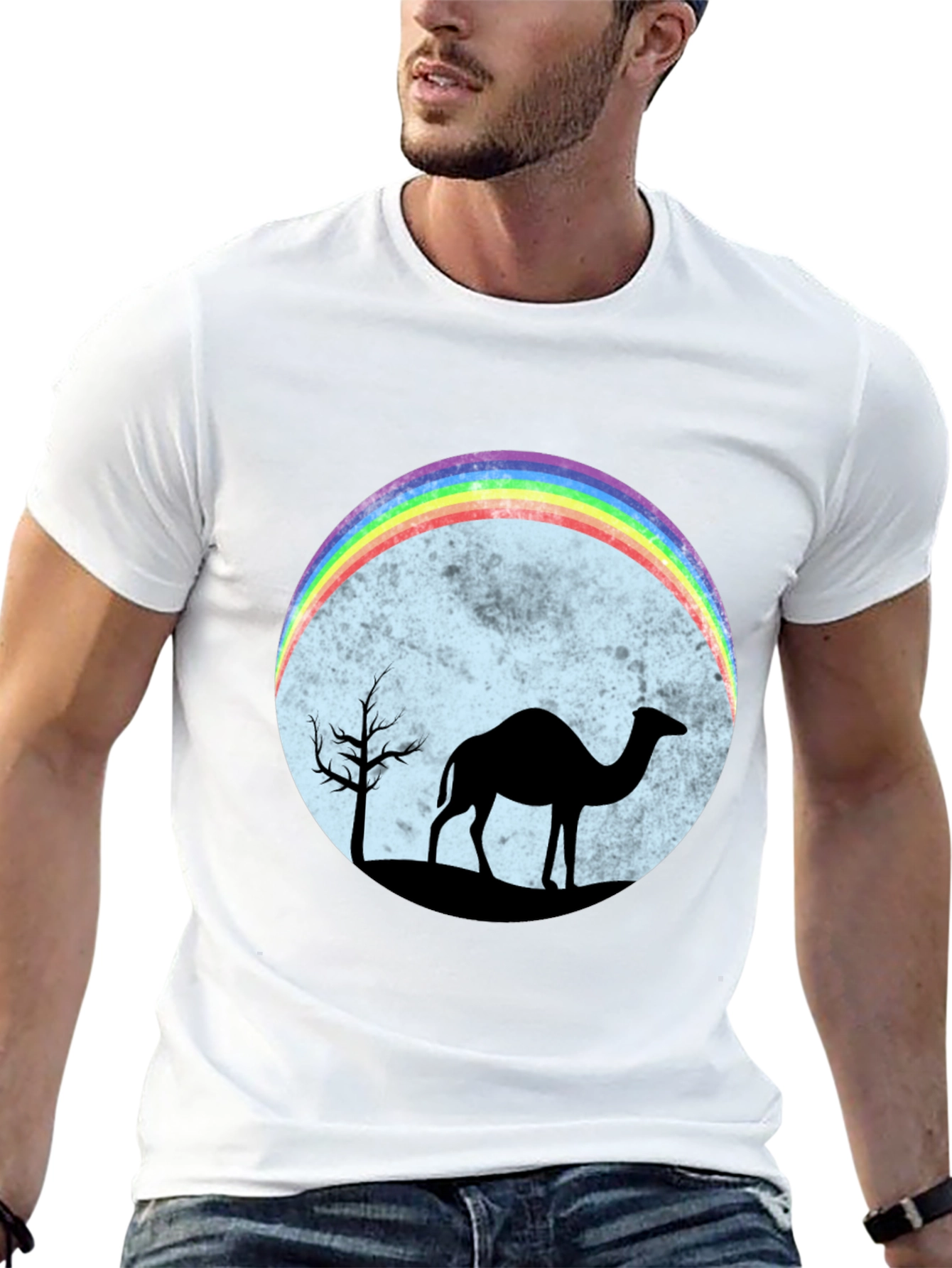 Camel Rainbow Moon Black T-Shirt