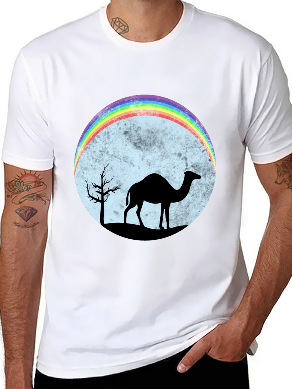 Camel Rainbow Moon Black T-Shirt