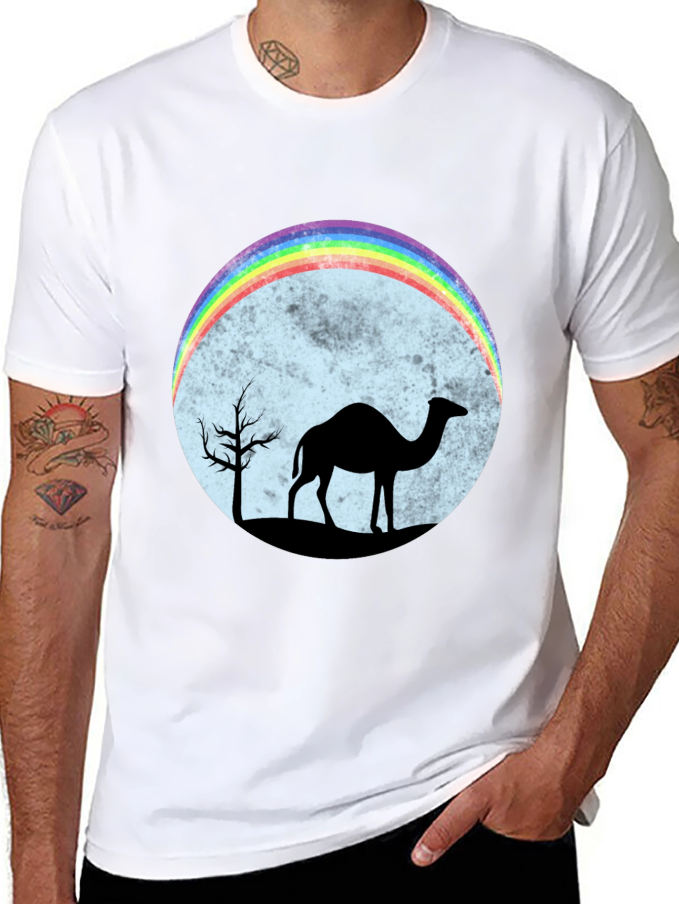 Camel Rainbow Moon Black T-Shirt