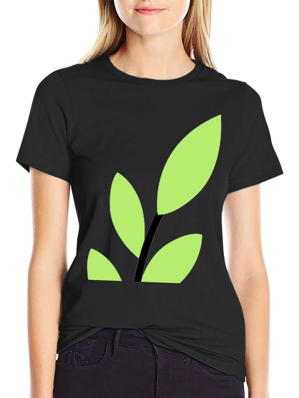 Modern Leaf Graphic Tee - Black Cotton Blend Shirt