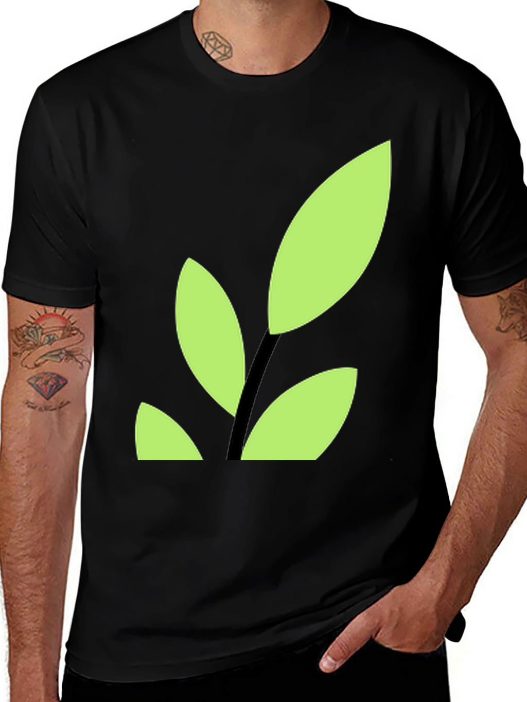 Modern Leaf Graphic Tee - Black Cotton Blend Shirt