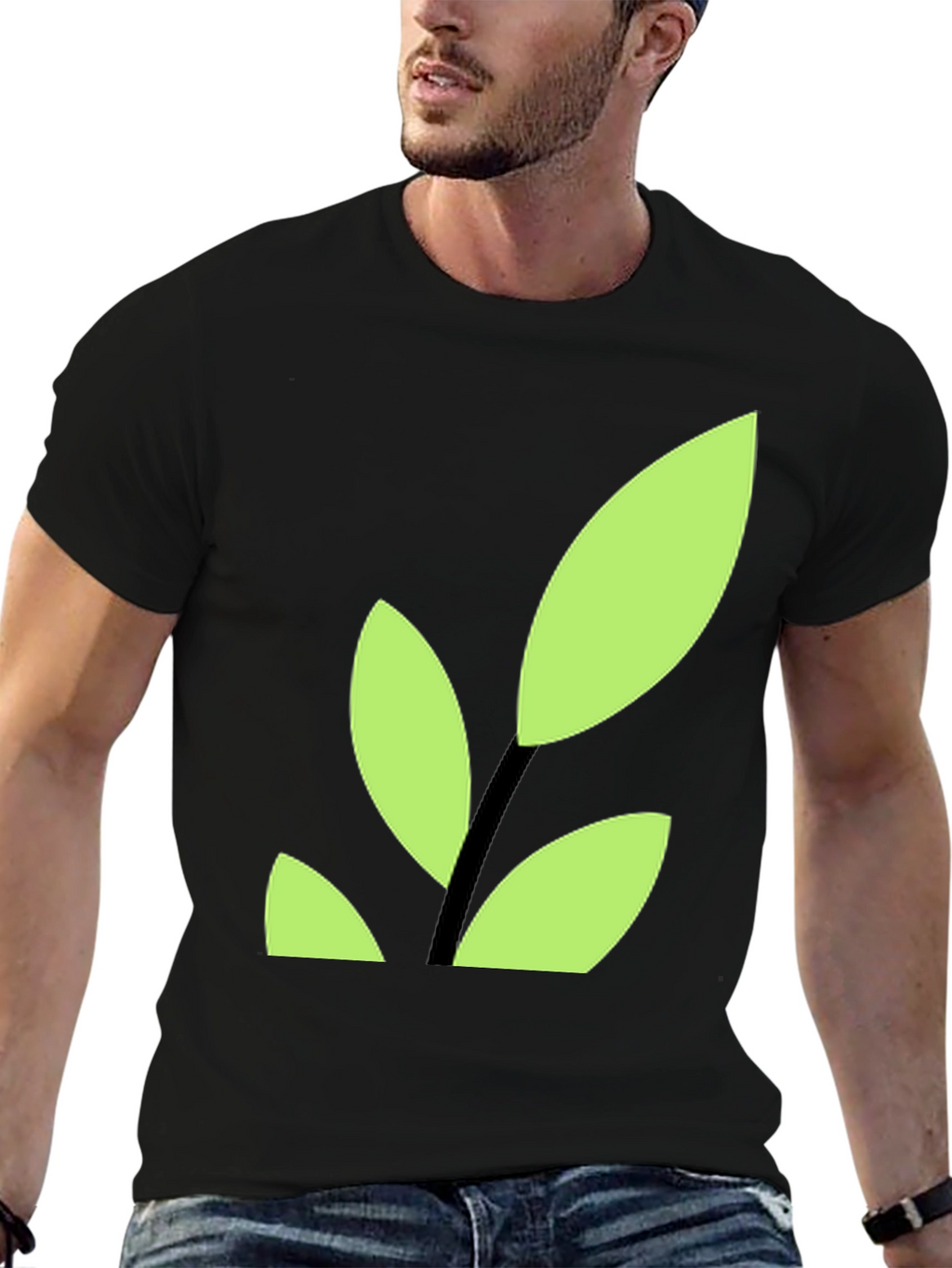 Modern Leaf Graphic Tee - Black Cotton Blend Shirt