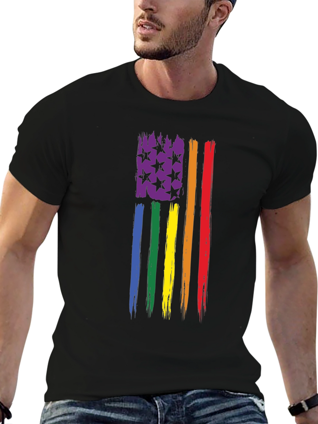 LGBT Pride Flag T-Shirt - Distressed USA Design