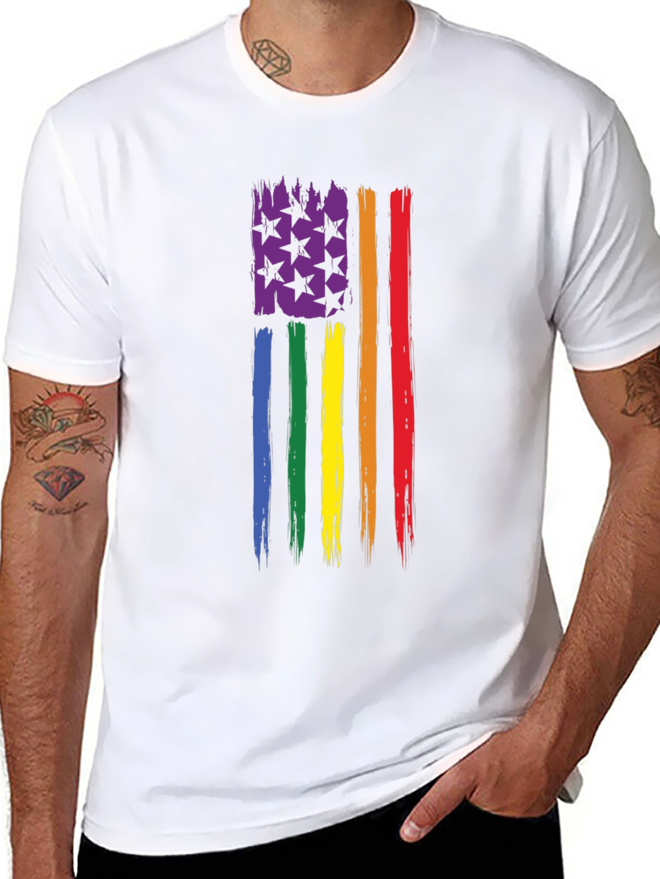 LGBT Pride Flag T-Shirt - Distressed USA Design