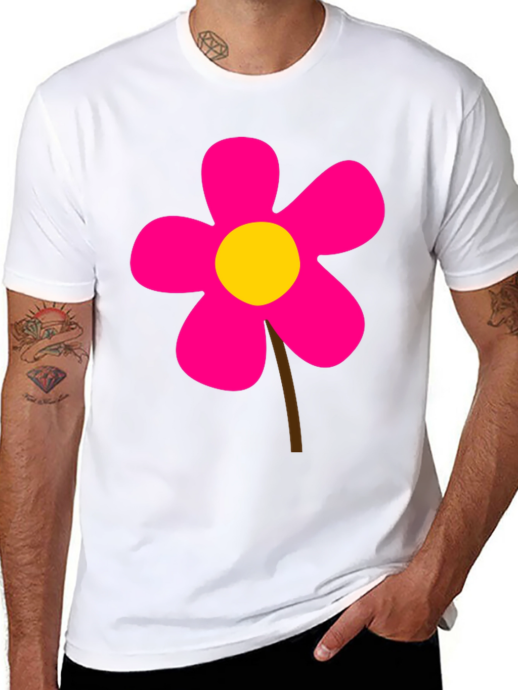 Black T-Shirt with Pink Flower Graphic