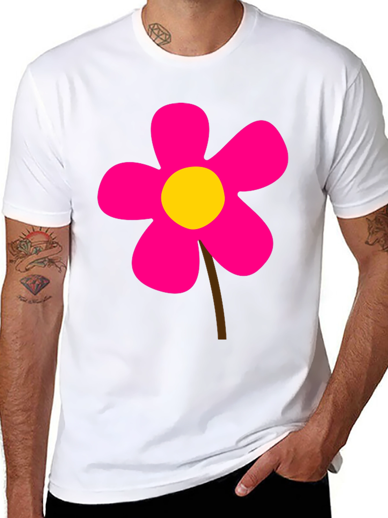 Black T-Shirt with Pink Flower Graphic