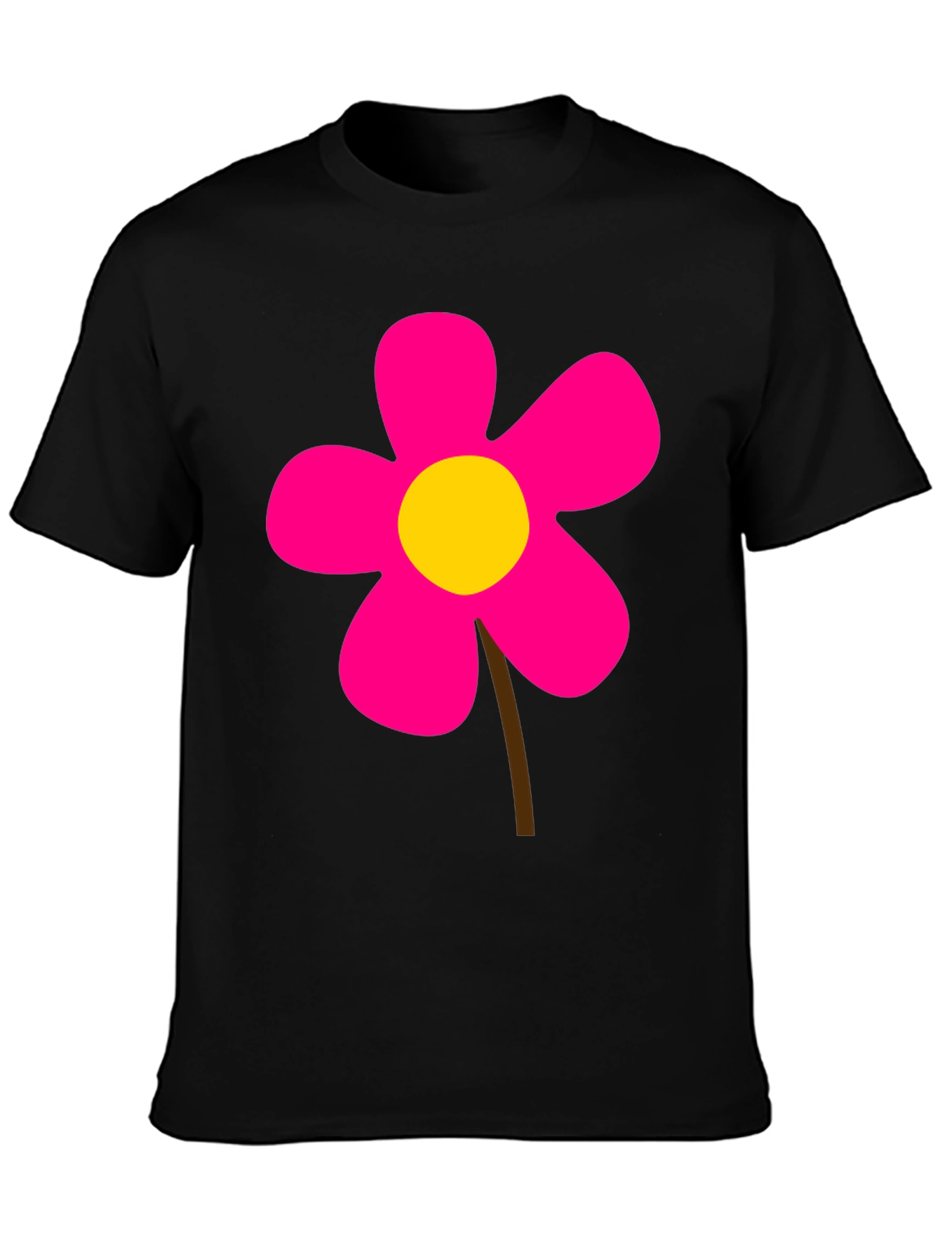 Black T-Shirt with Pink Flower Graphic