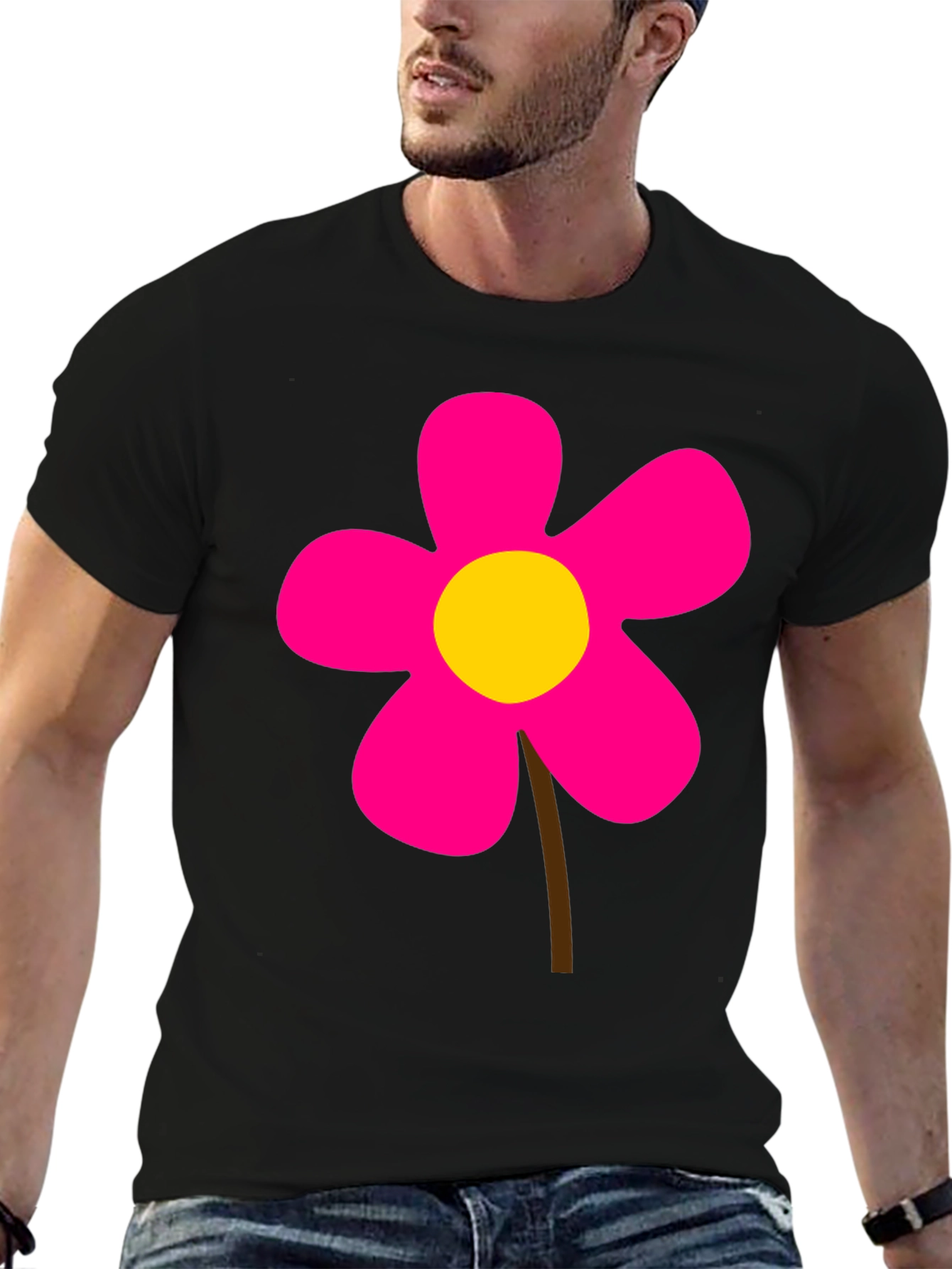 Black T-Shirt with Pink Flower Graphic