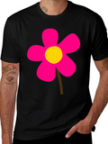 Black T-Shirt with Pink Flower Graphic