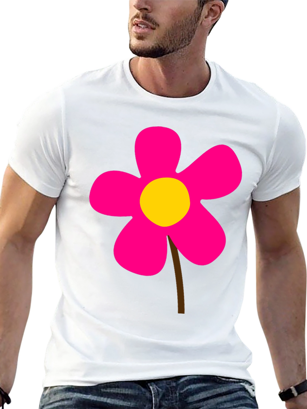 Black T-Shirt with Pink Flower Graphic