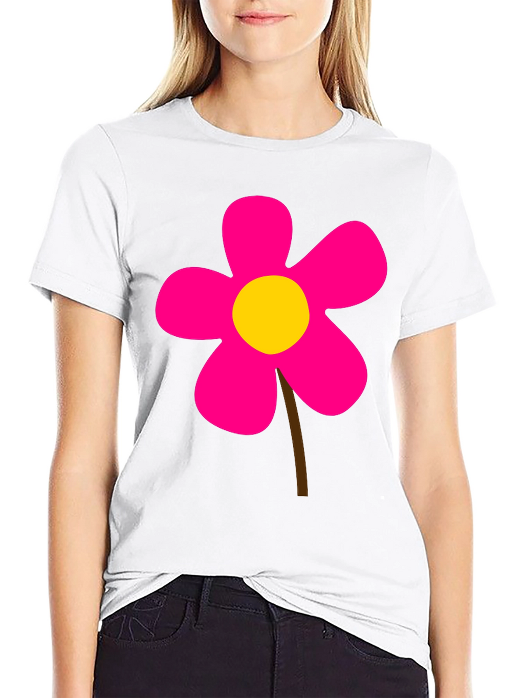 Black T-Shirt with Pink Flower Graphic