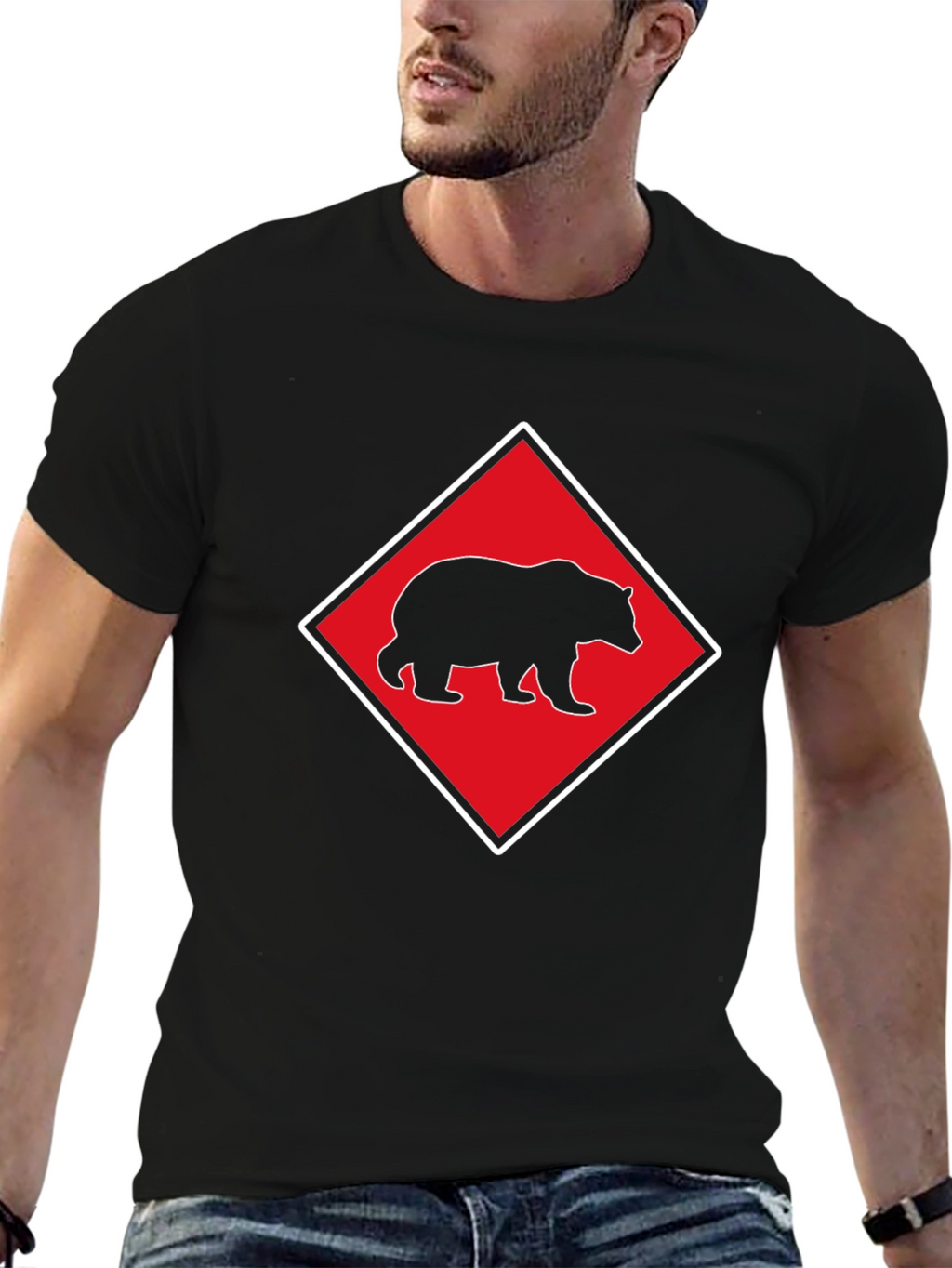 Bear Diamond Graphic T-Shirt - Black