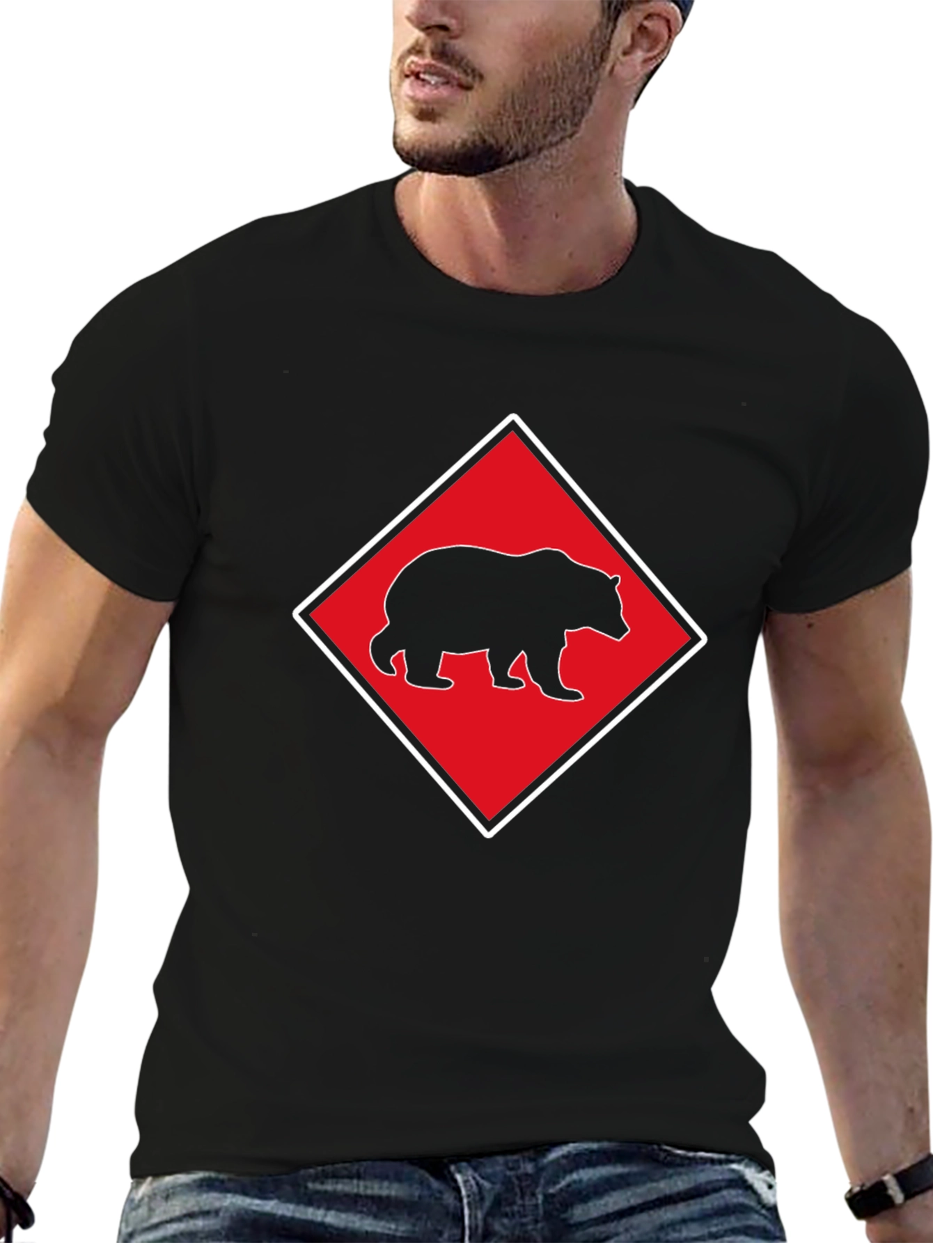 Bear Diamond Graphic T-Shirt - Black