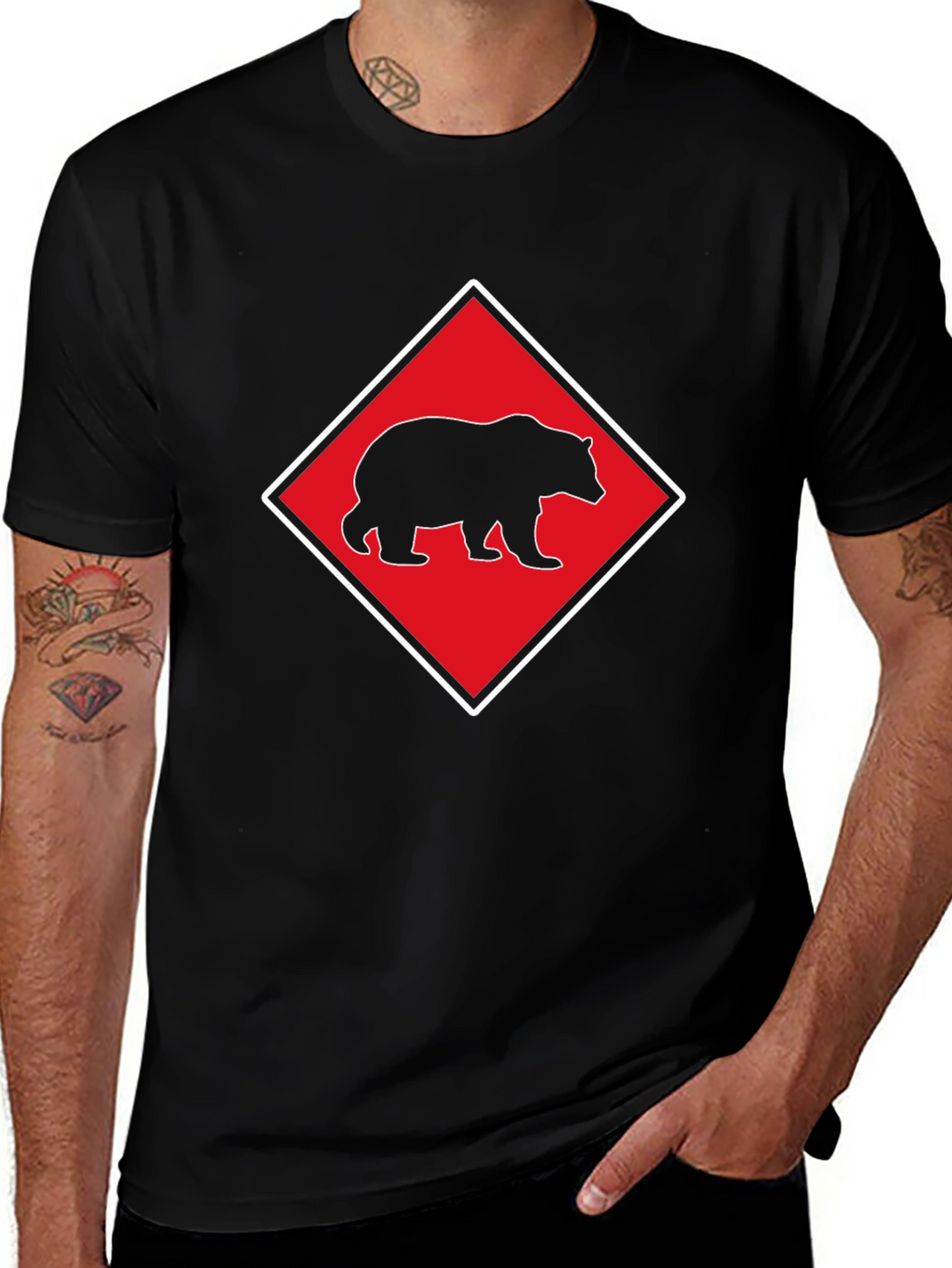 Bear Diamond Graphic T-Shirt - Black