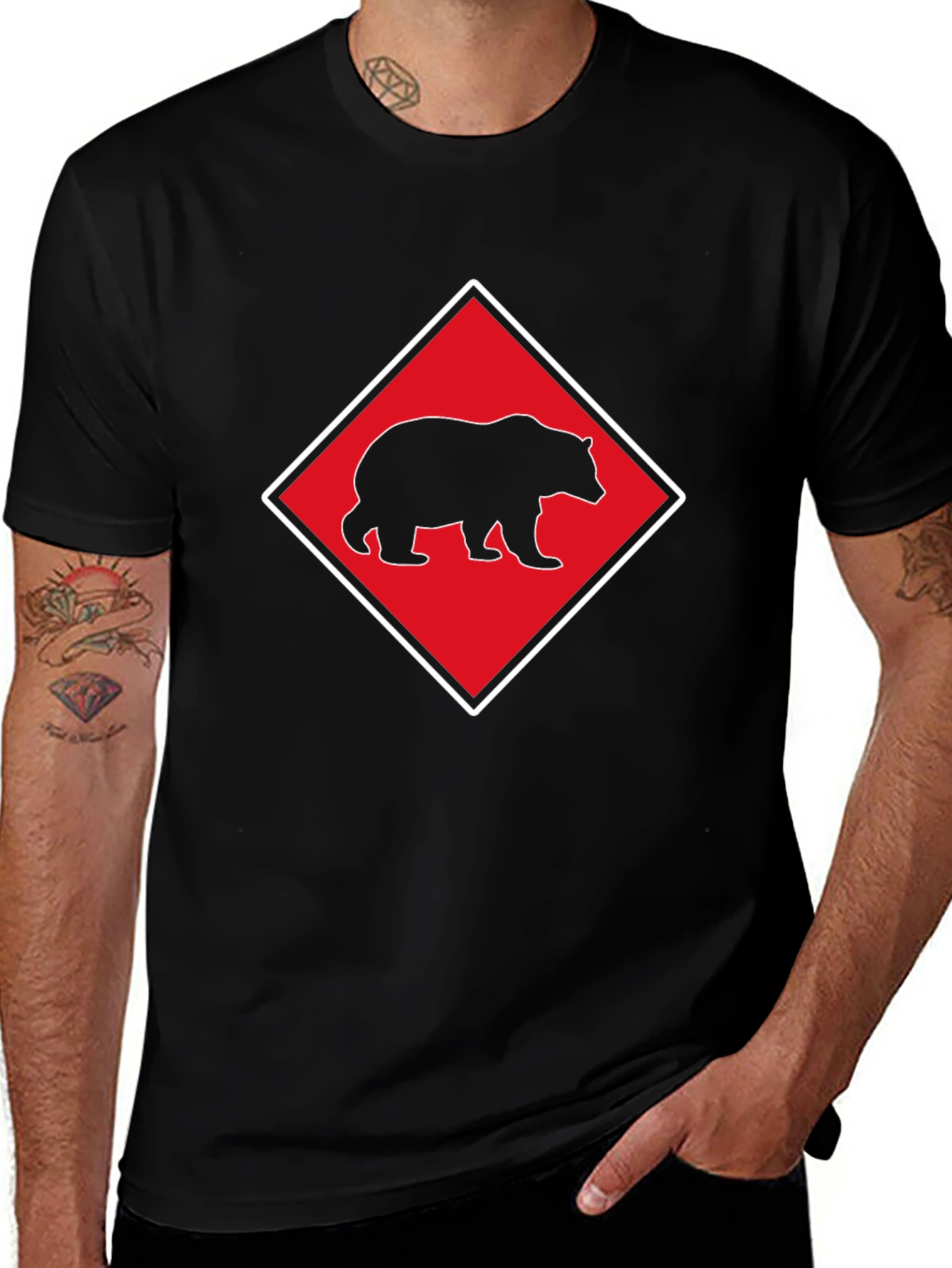 Bear Diamond Graphic T-Shirt - Black
