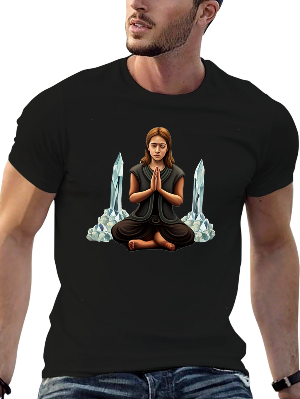 Meditating Woman with Crystals Graphic Tee