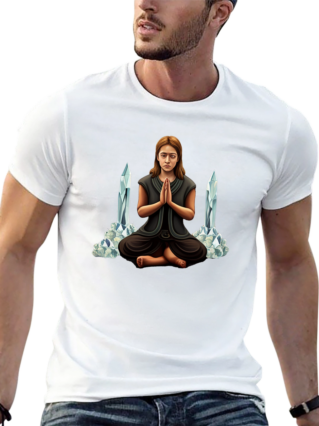 Meditating Woman with Crystals Graphic Tee