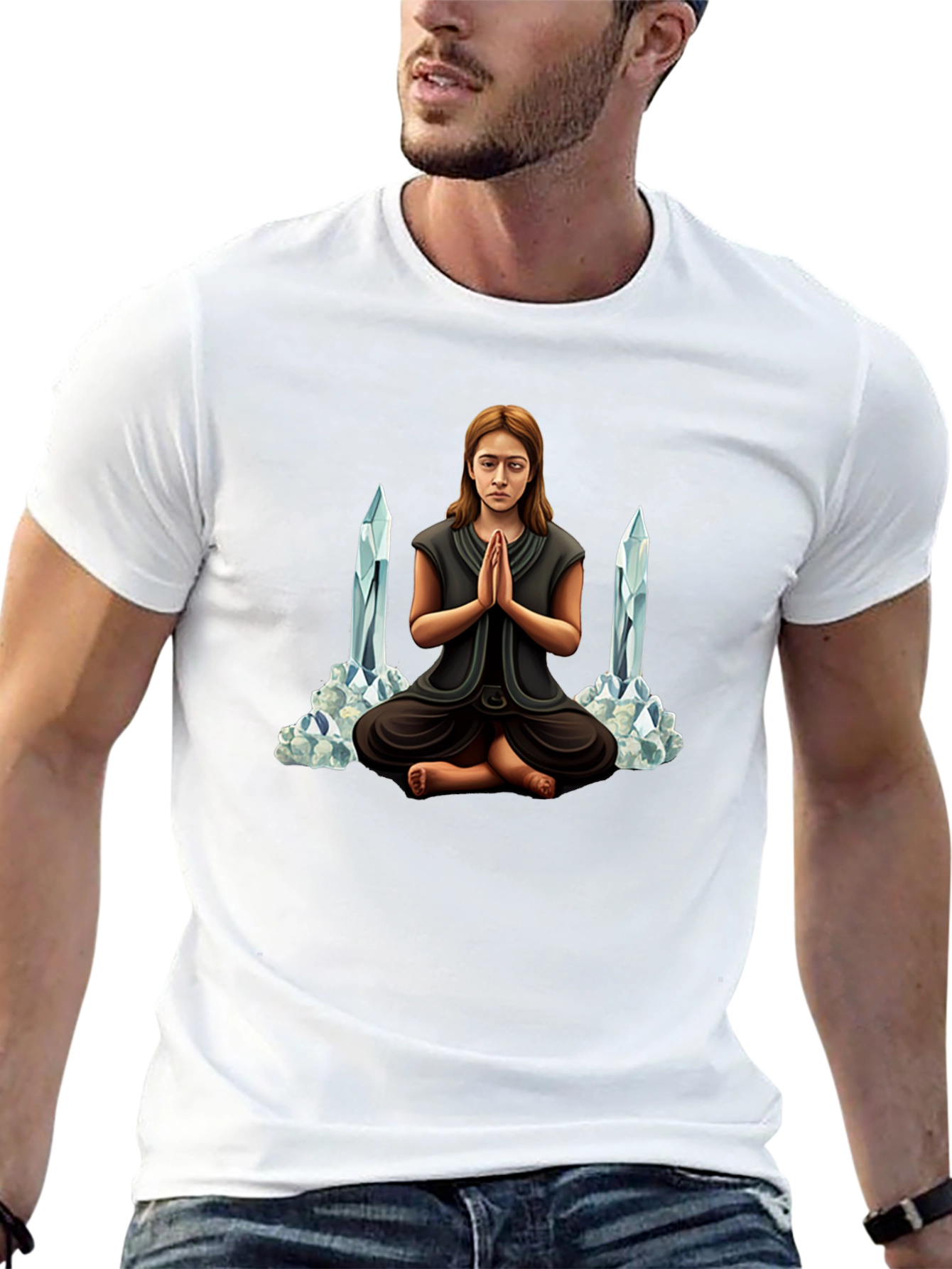 Meditating Woman with Crystals Graphic Tee
