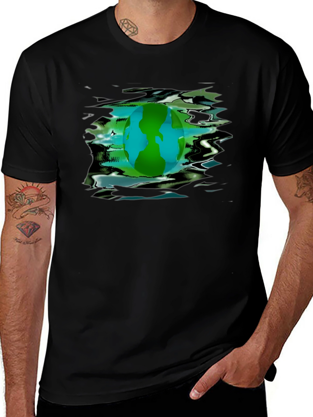 Earth Day Graphic Tee - Black Crew Neck T-Shirt