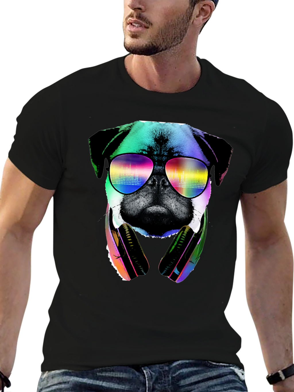 Pug DJ Graphic Tee - Cool Dog Shirt