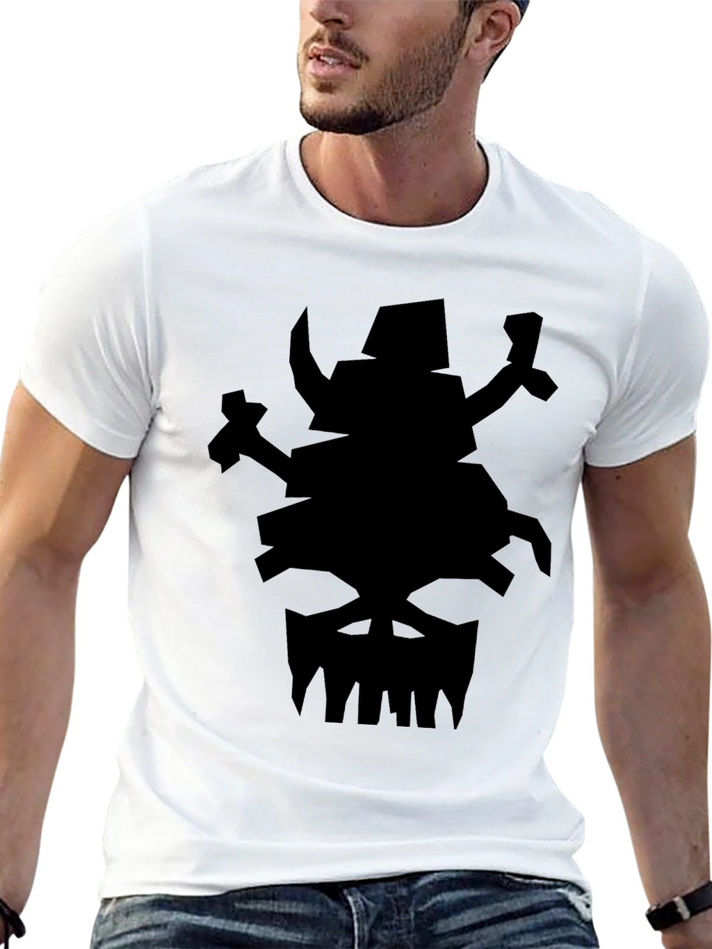 Mens Black Graphic Tee - Orc Skull Design