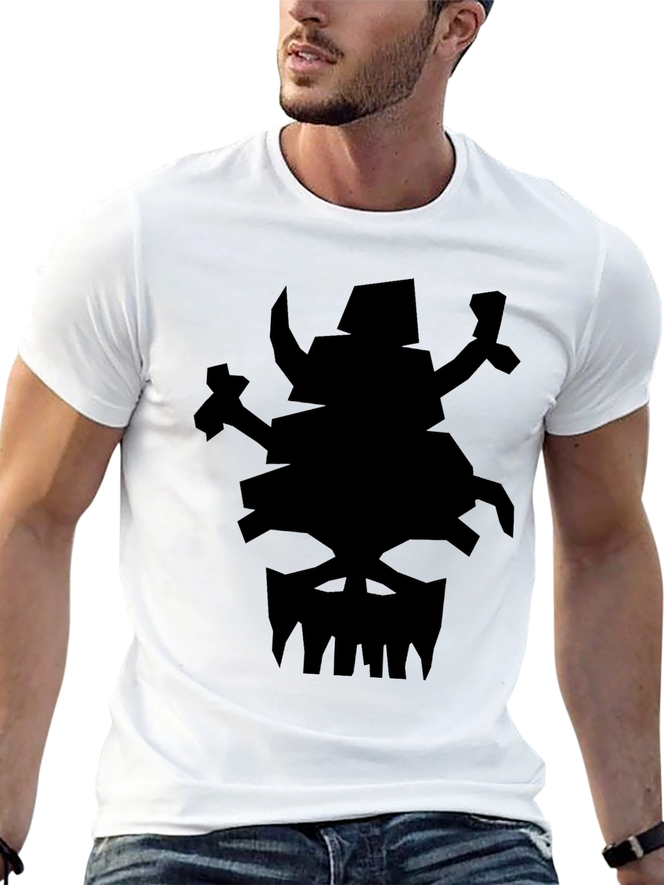 Mens Black Graphic Tee - Orc Skull Design