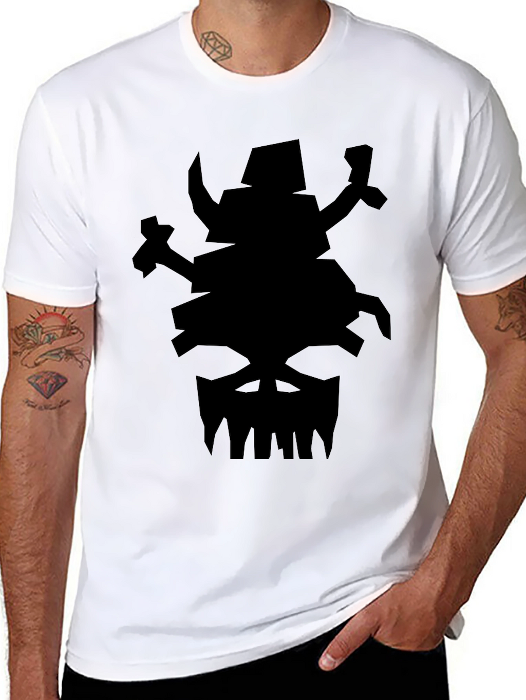 Mens Black Graphic Tee - Orc Skull Design