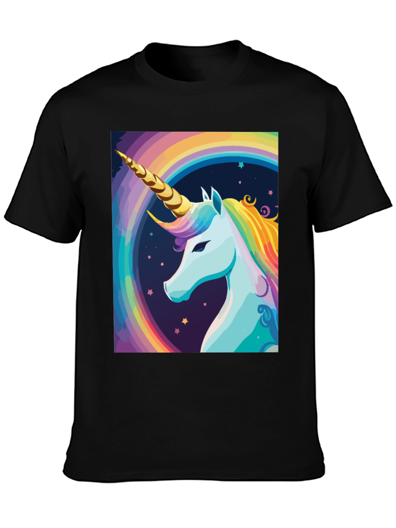 Unicorn Rainbow Graphic Tee - Black Cotton Casual Shirt