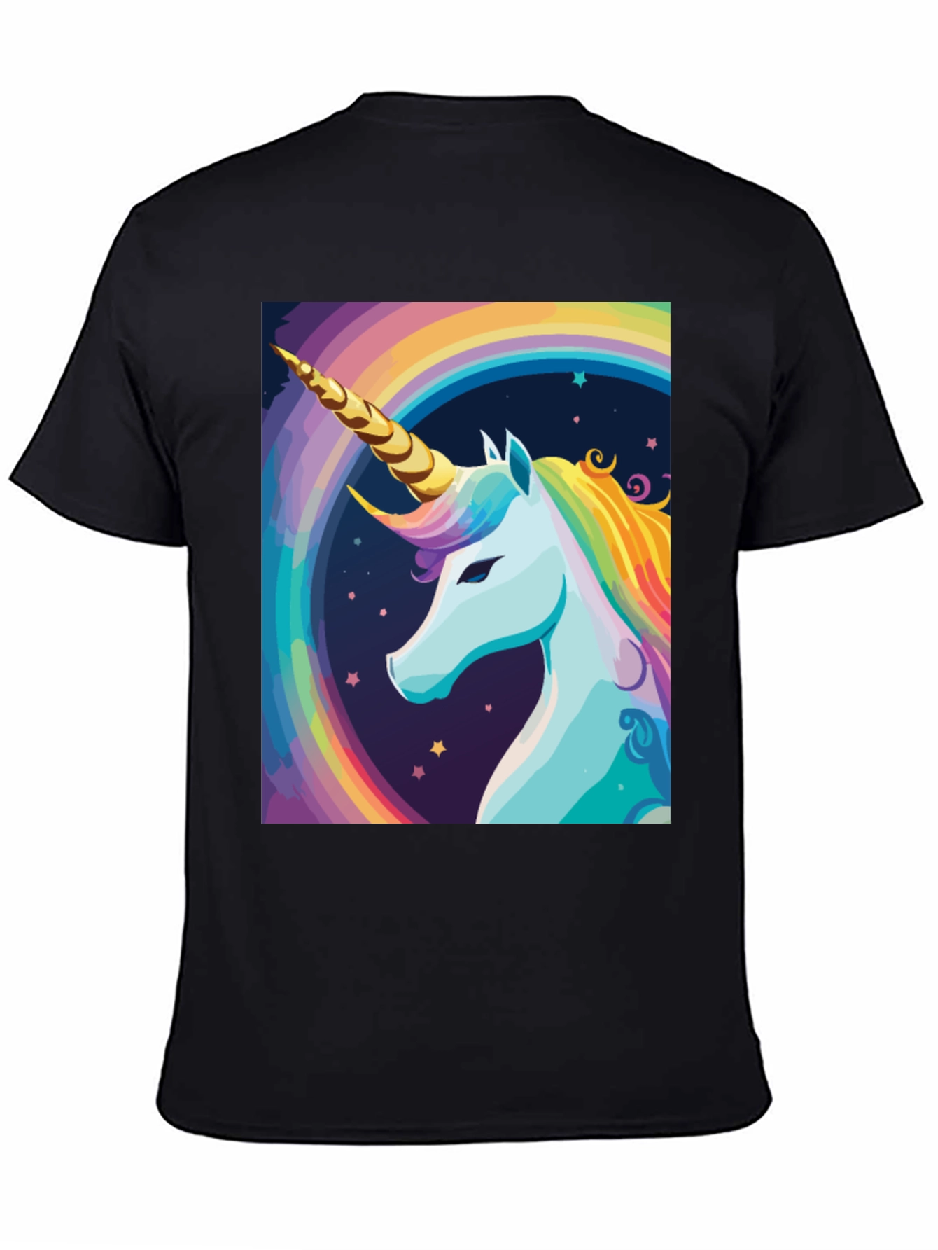 Unicorn Rainbow Graphic Tee - Black Cotton Casual Shirt