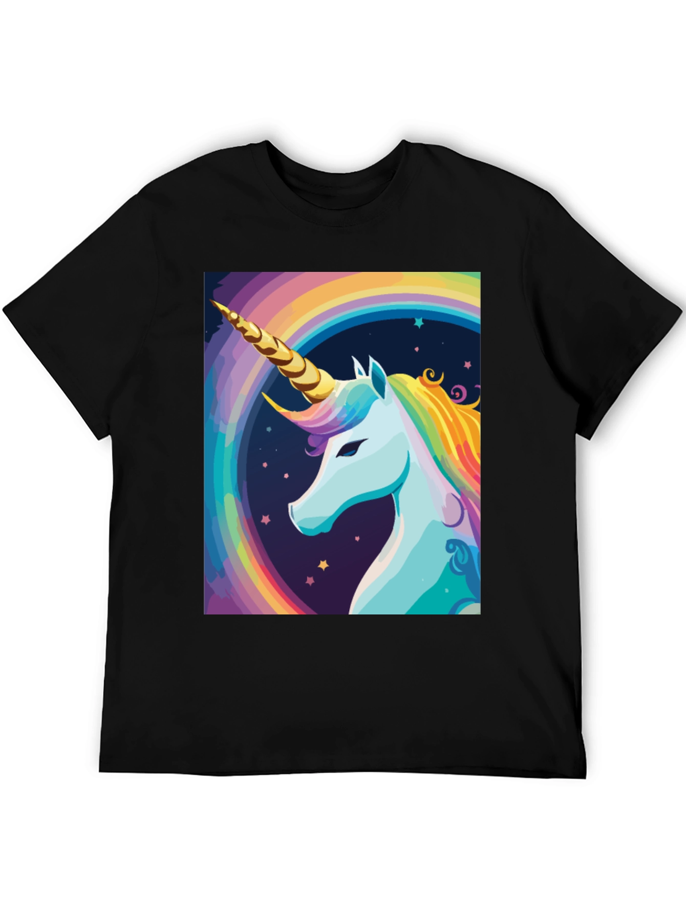 Unicorn Rainbow Graphic Tee - Black Cotton Casual Shirt