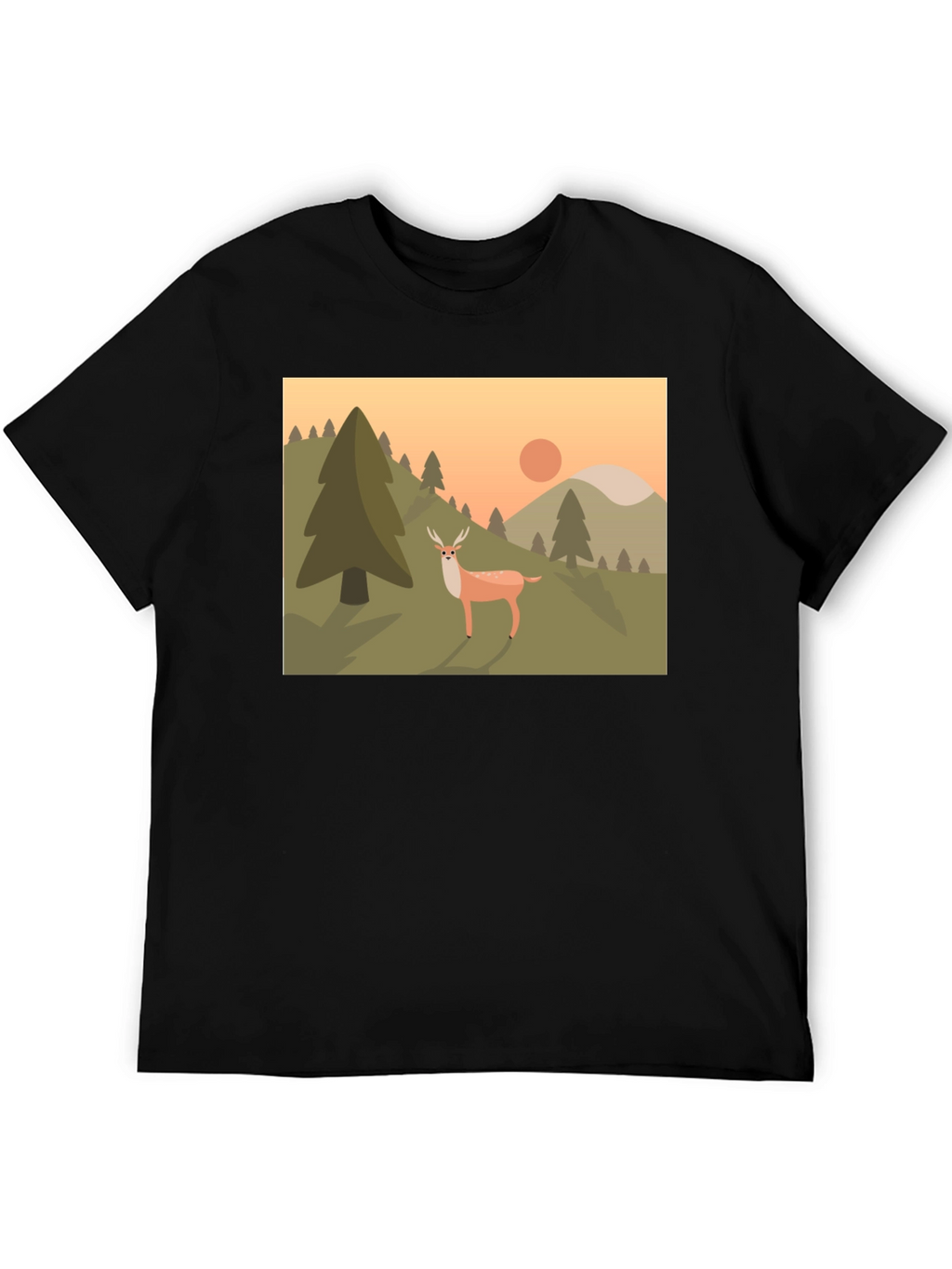 Nature Deer Graphic Black T-Shirt