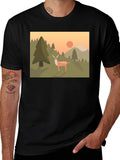 Nature Deer Graphic Black T-Shirt