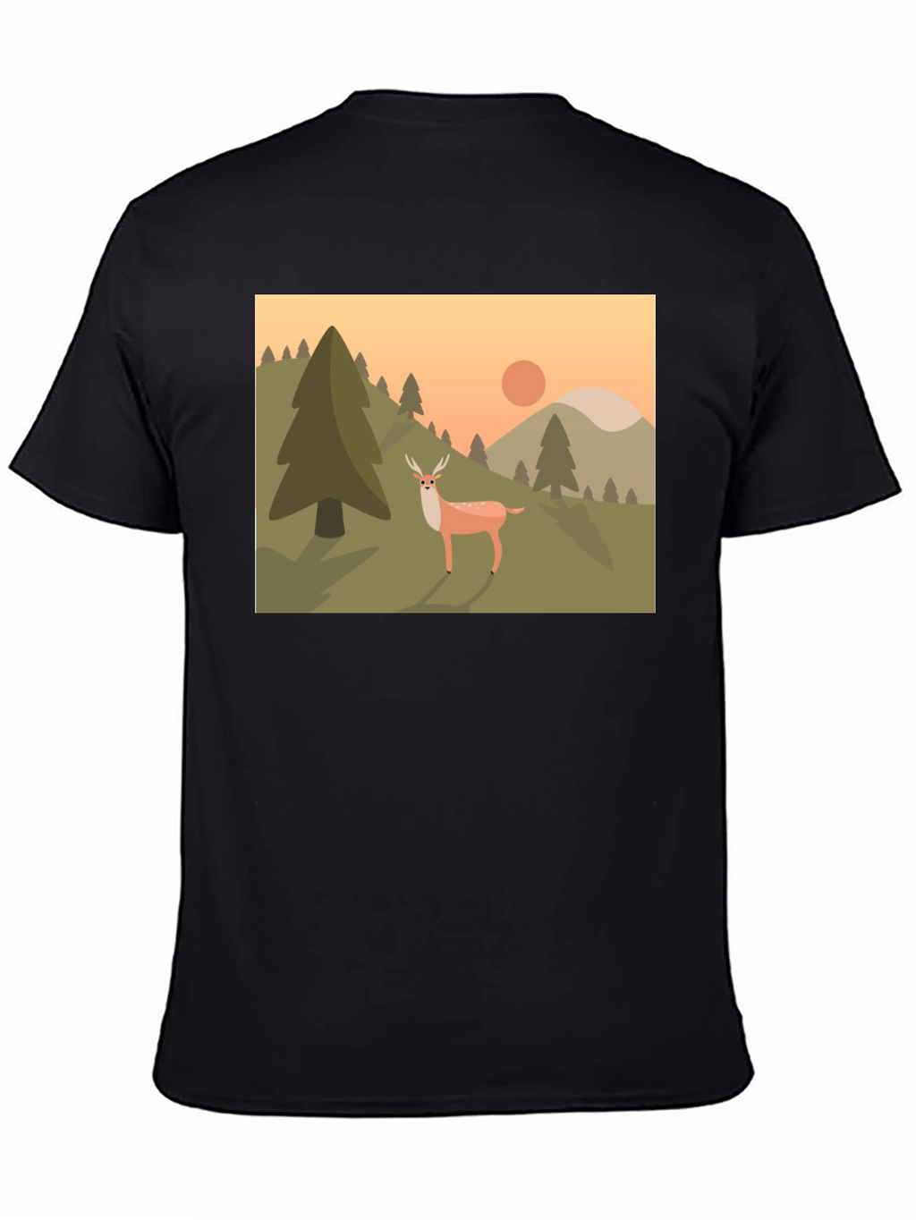Nature Deer Graphic Black T-Shirt