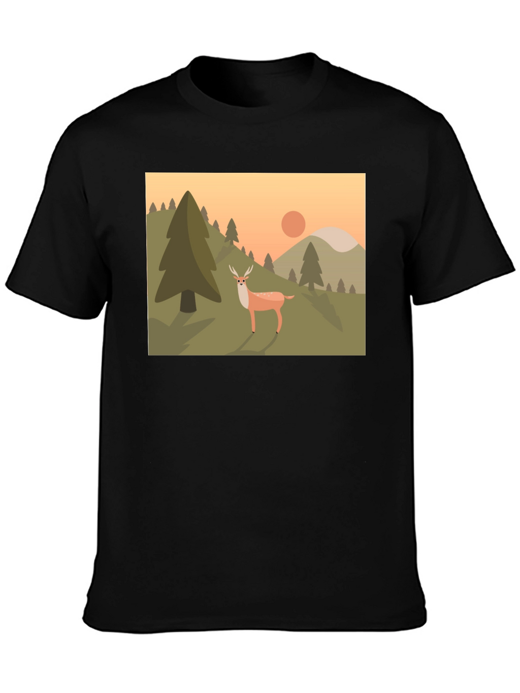 Nature Deer Graphic Black T-Shirt