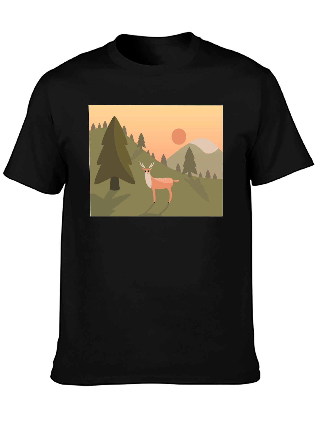 Nature Deer Graphic Black T-Shirt