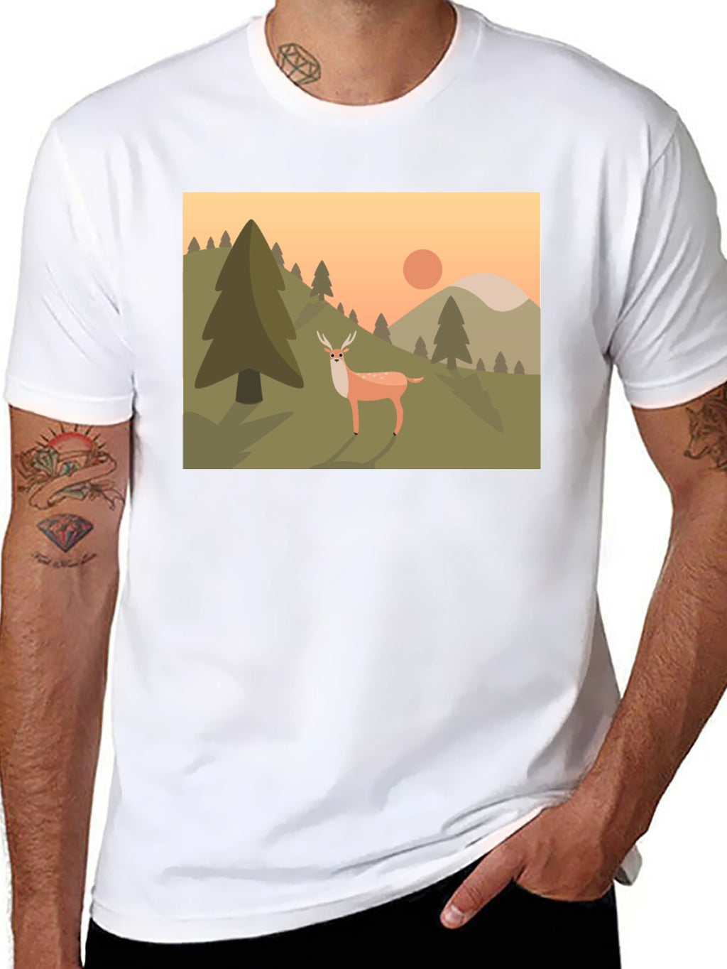Nature Deer Graphic Black T-Shirt