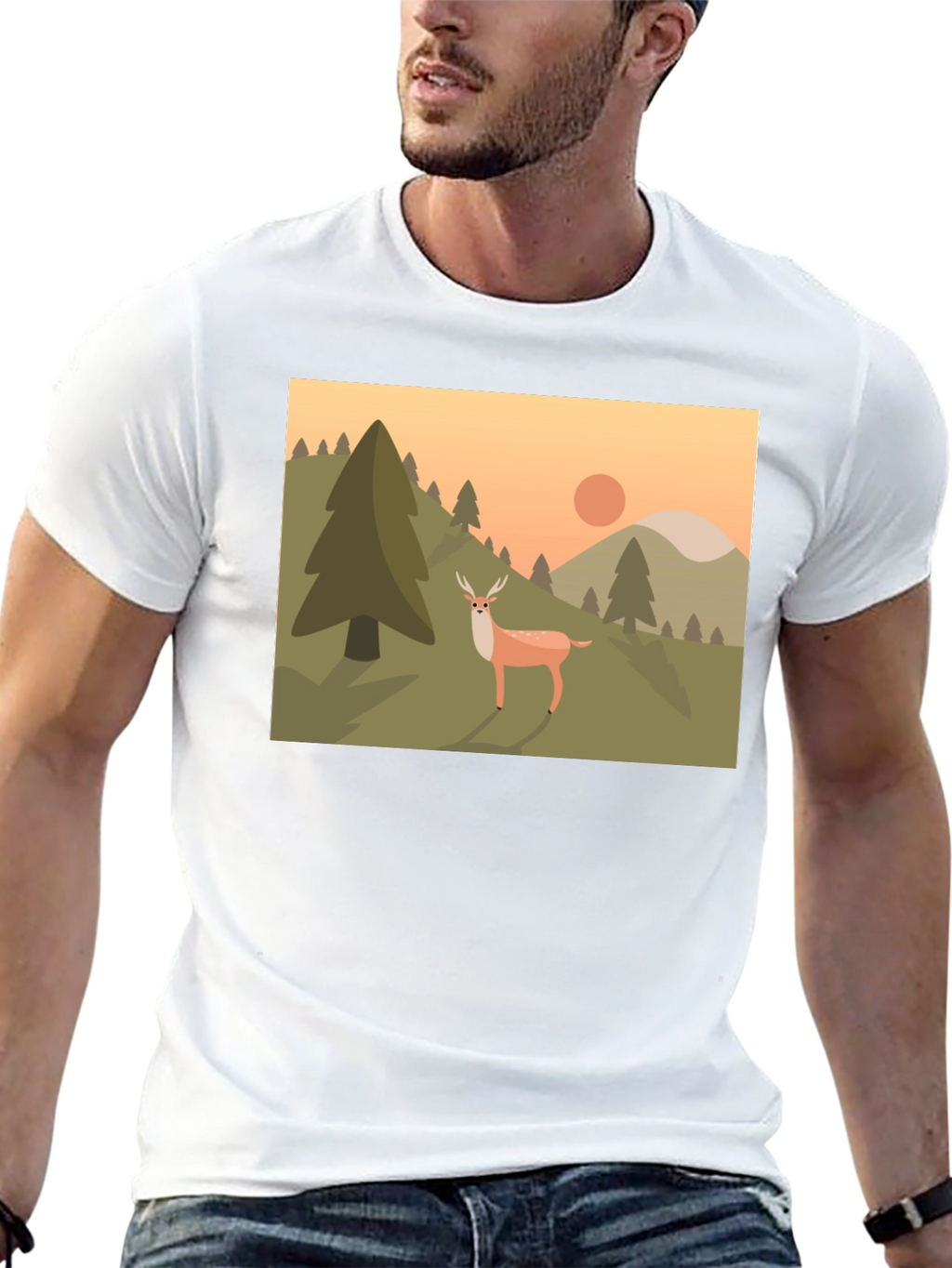 Nature Deer Graphic Black T-Shirt