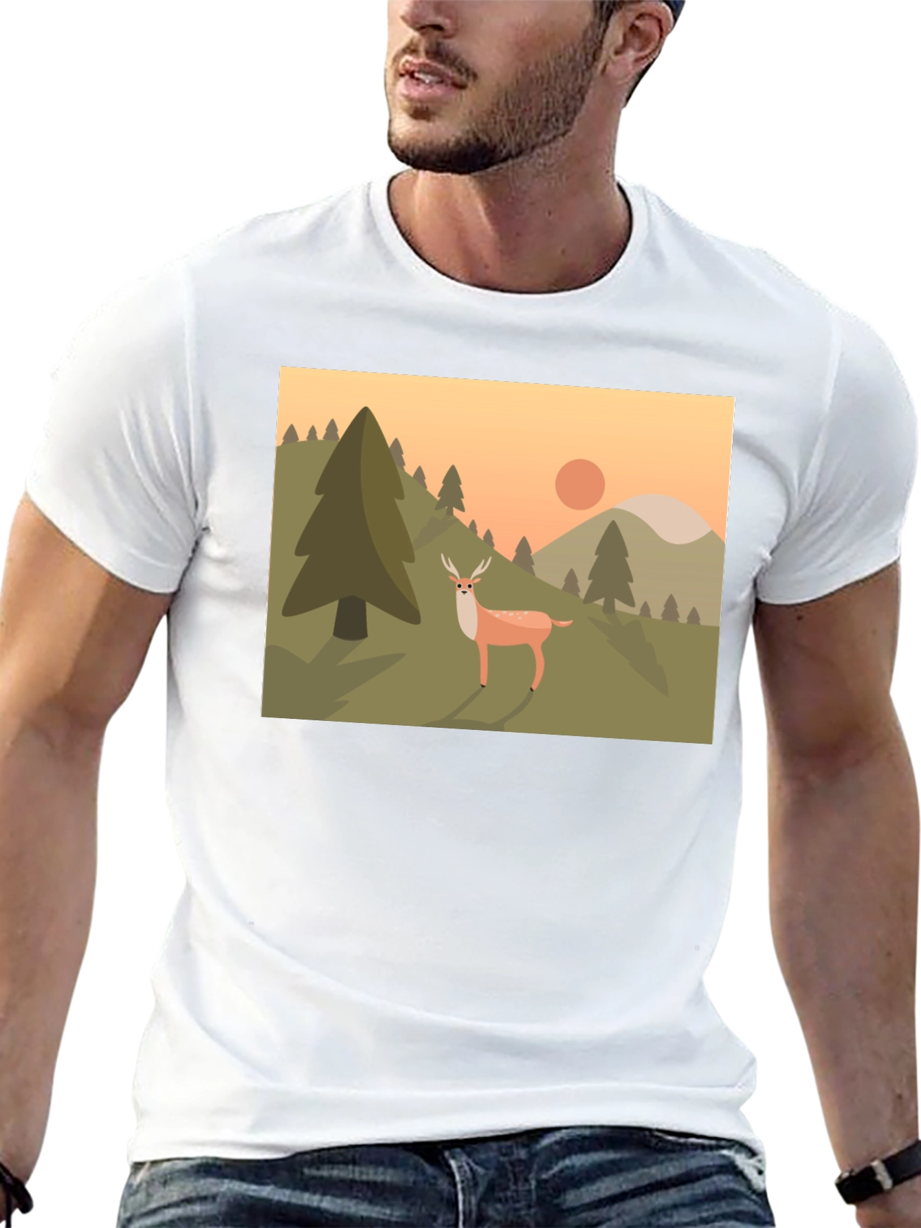 Nature Deer Graphic Black T-Shirt