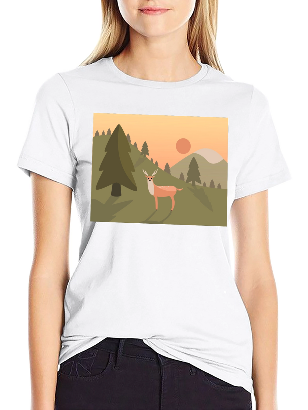 Nature Deer Graphic Black T-Shirt