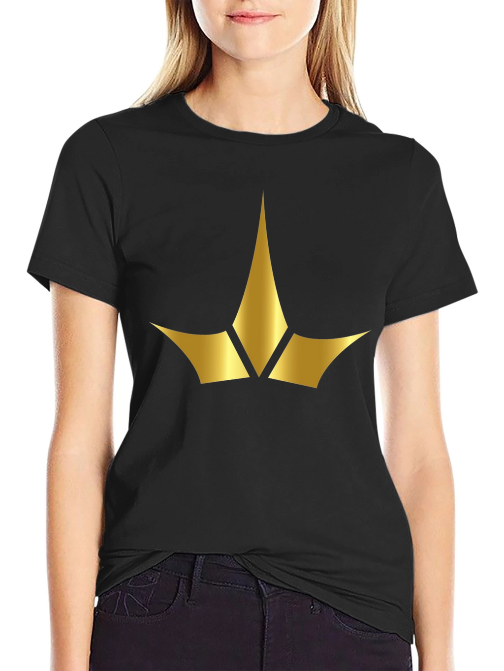 Black Tee with Gold Crown Emblem