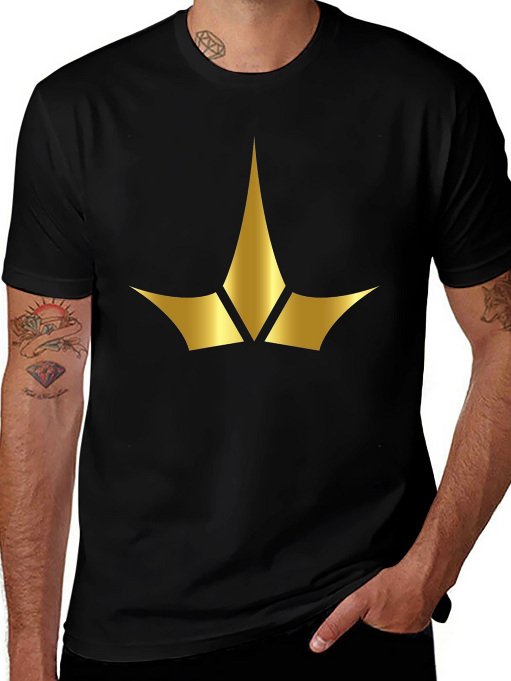 Black Tee with Gold Crown Emblem