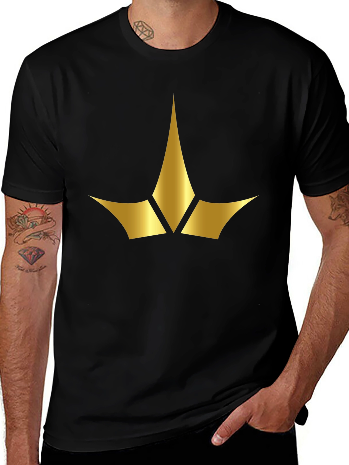 Black Tee with Gold Crown Emblem