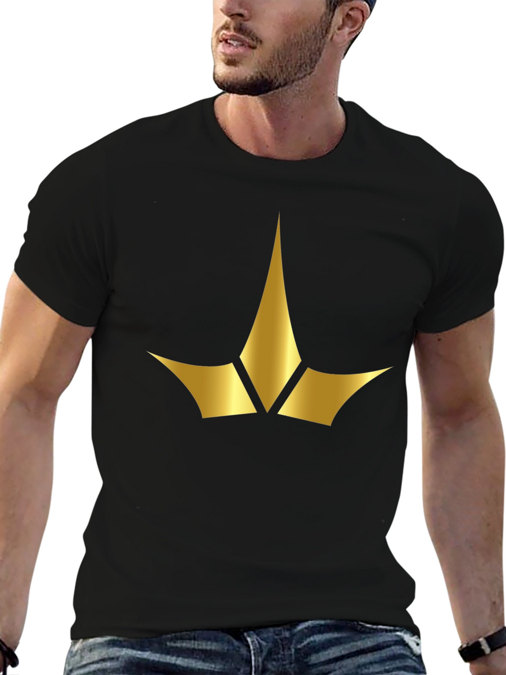 Black Tee with Gold Crown Emblem