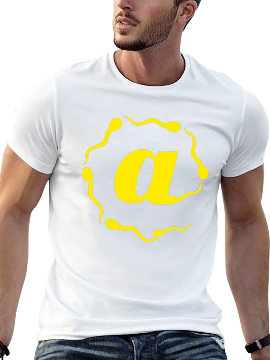 Sperm Letter A Graphic T-Shirt - Black Cotton Tee