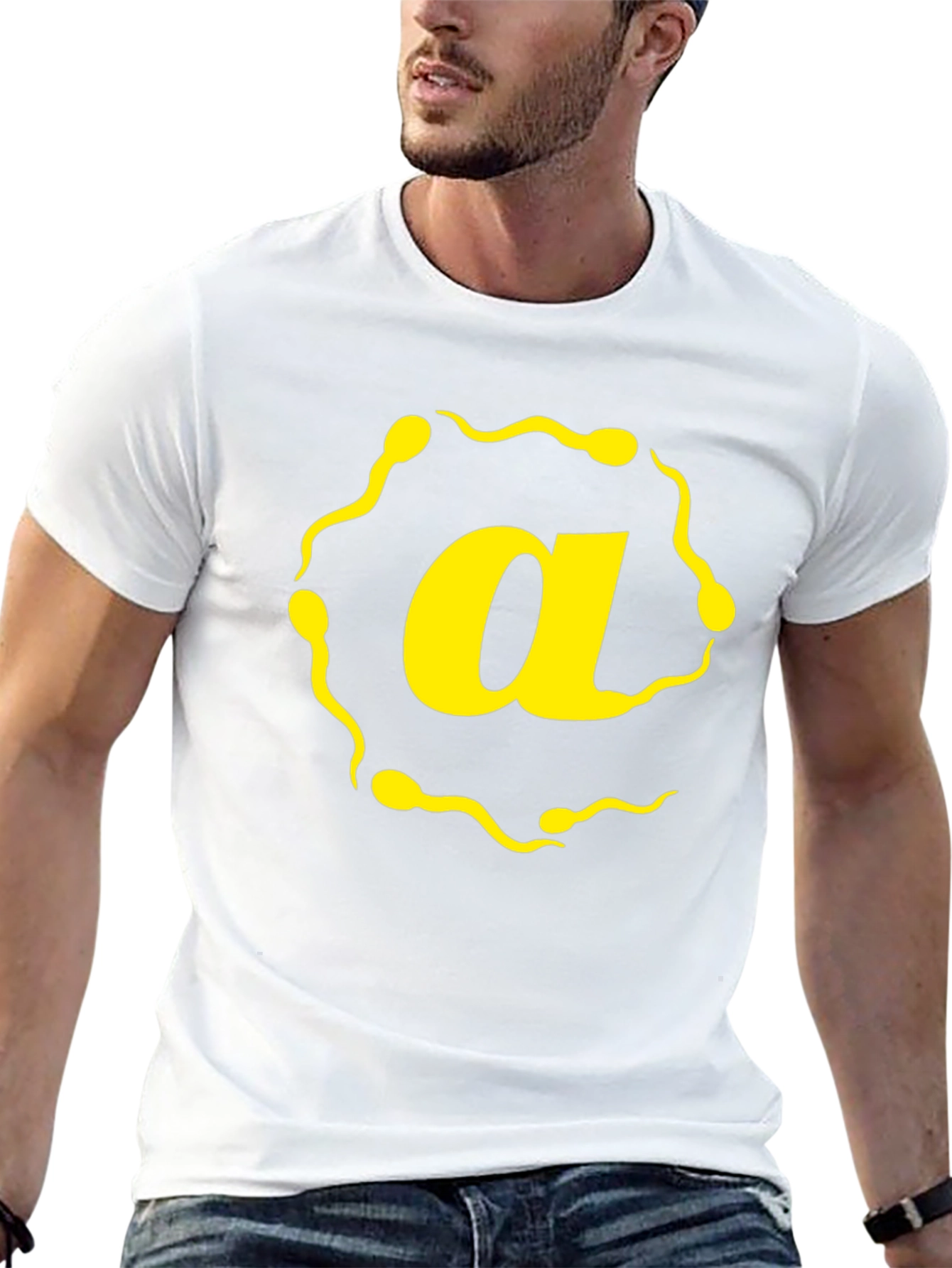 Sperm Letter A Graphic T-Shirt - Black Cotton Tee