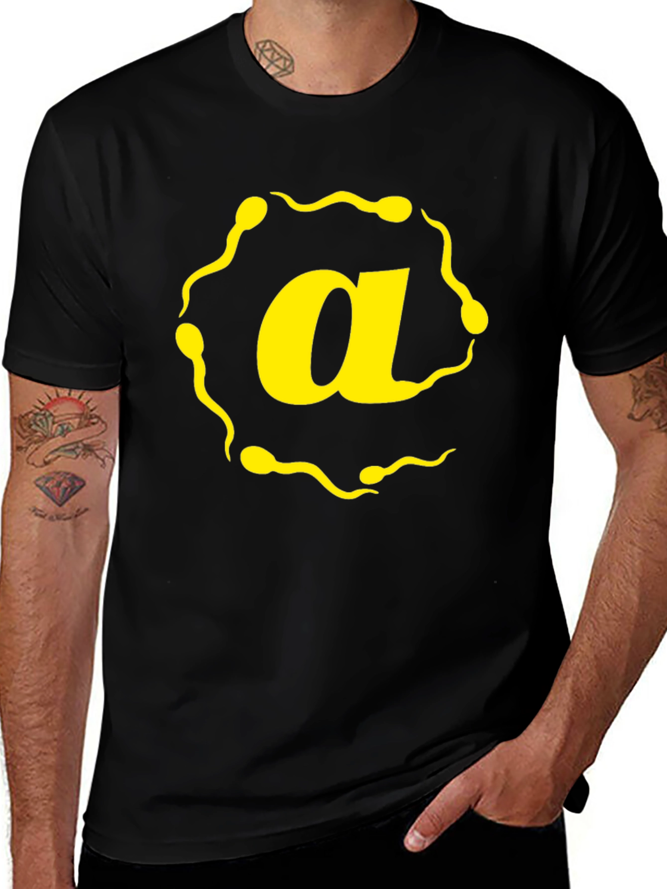 Sperm Letter A Graphic T-Shirt - Black Cotton Tee