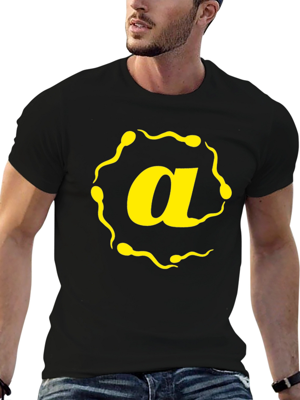 Sperm Letter A Graphic T-Shirt - Black Cotton Tee