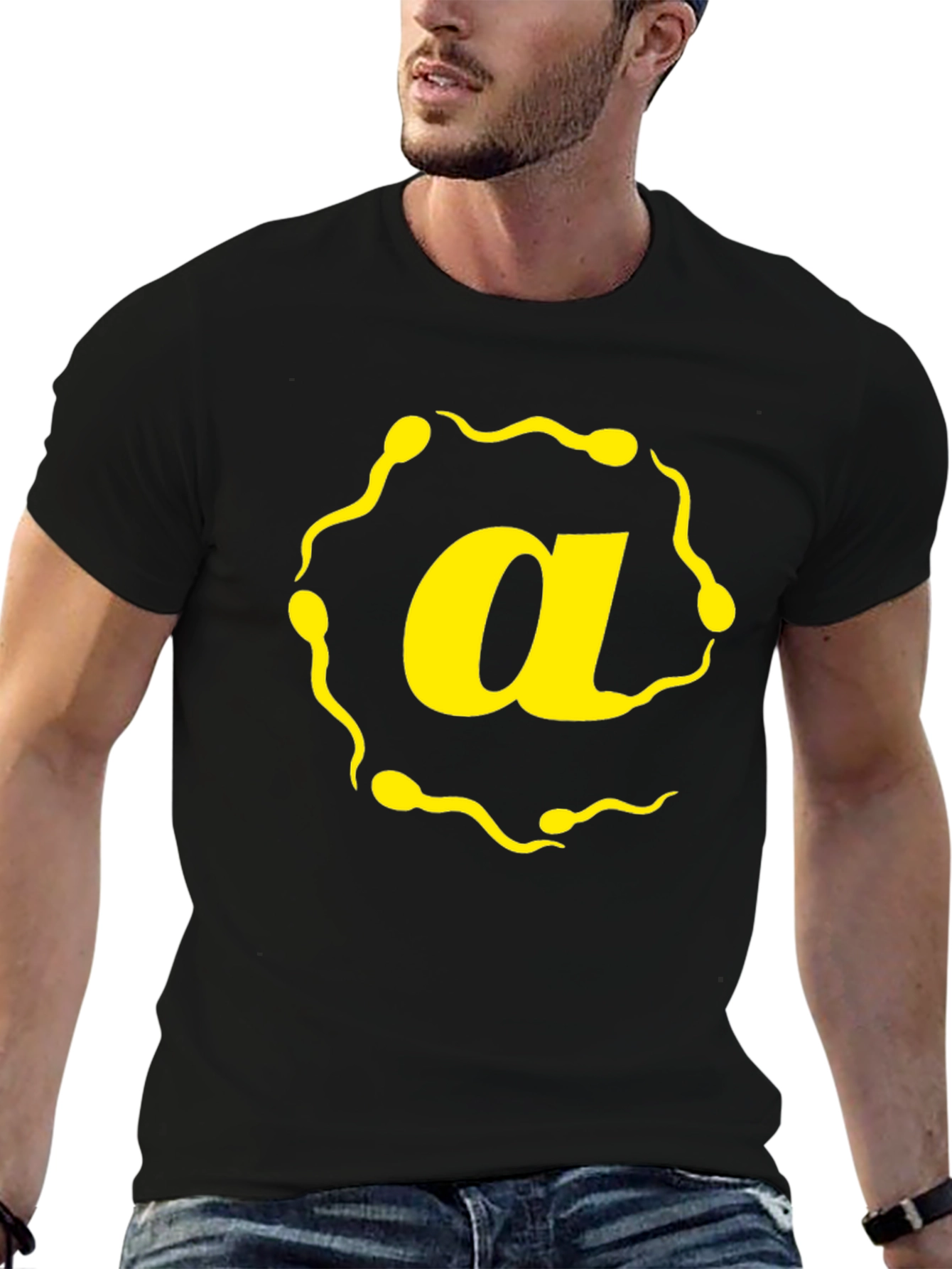 Sperm Letter A Graphic T-Shirt - Black Cotton Tee
